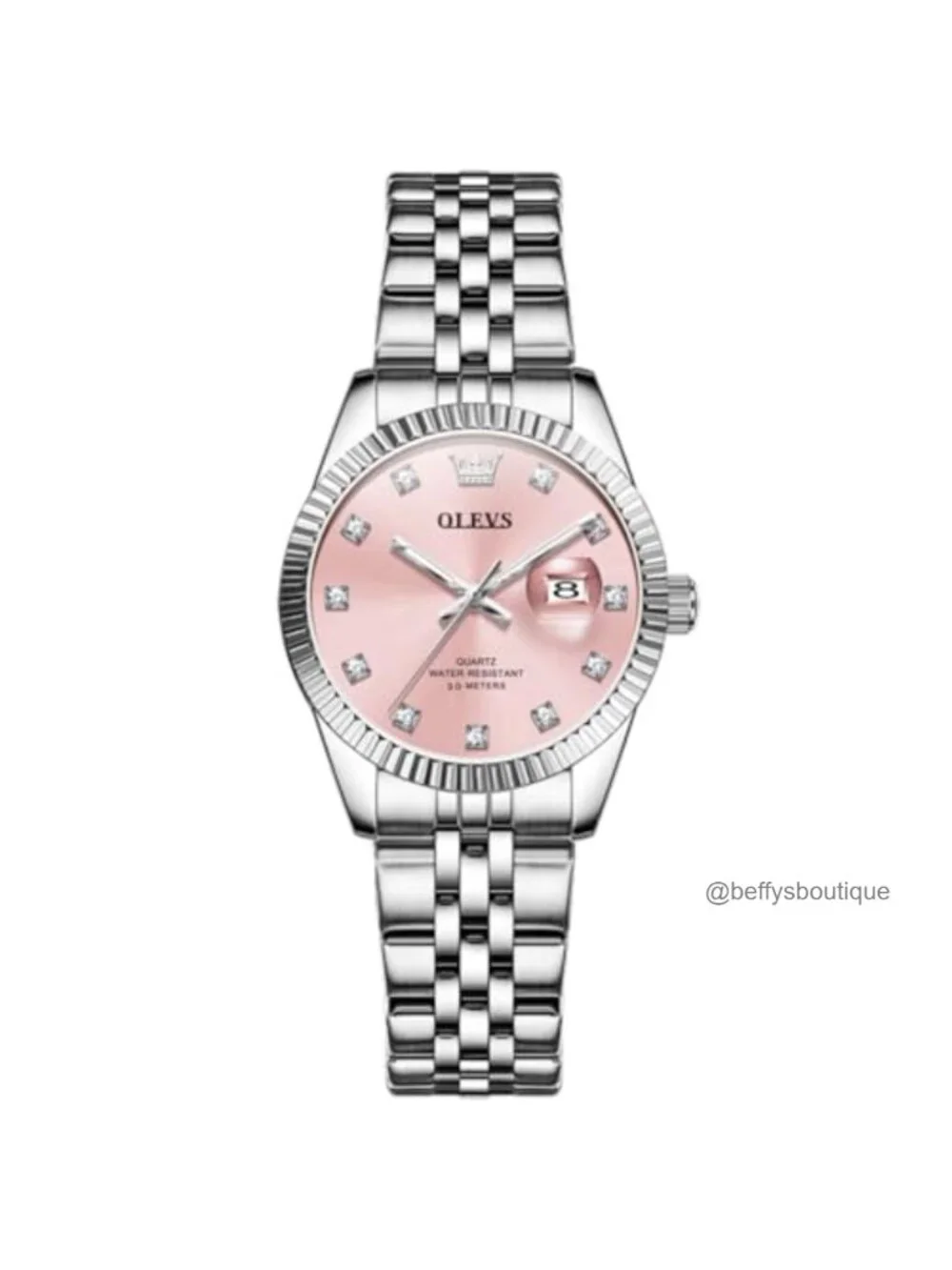 Elegant Stainless Steel Women's Quartz Watch with Calendar, Water Resistant,